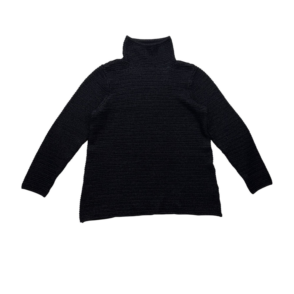 J Jill Black Metallic Turtleneck Sweater Wool Blend Petite Large